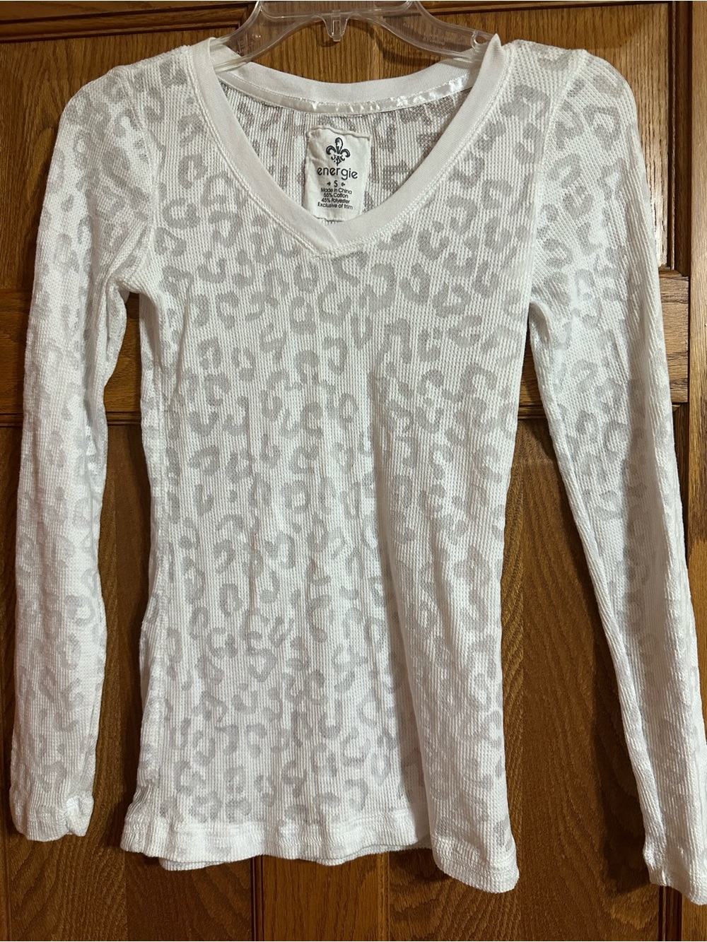 Energie White V-Neck Lightweight Leopard Jacquard Top
